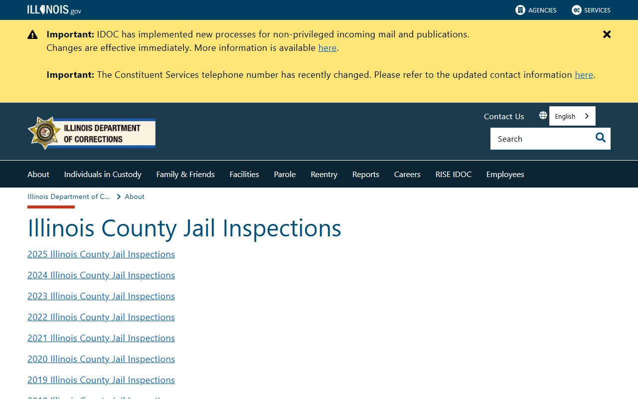 Bond County Jail IDOC jail inspection index for custody records